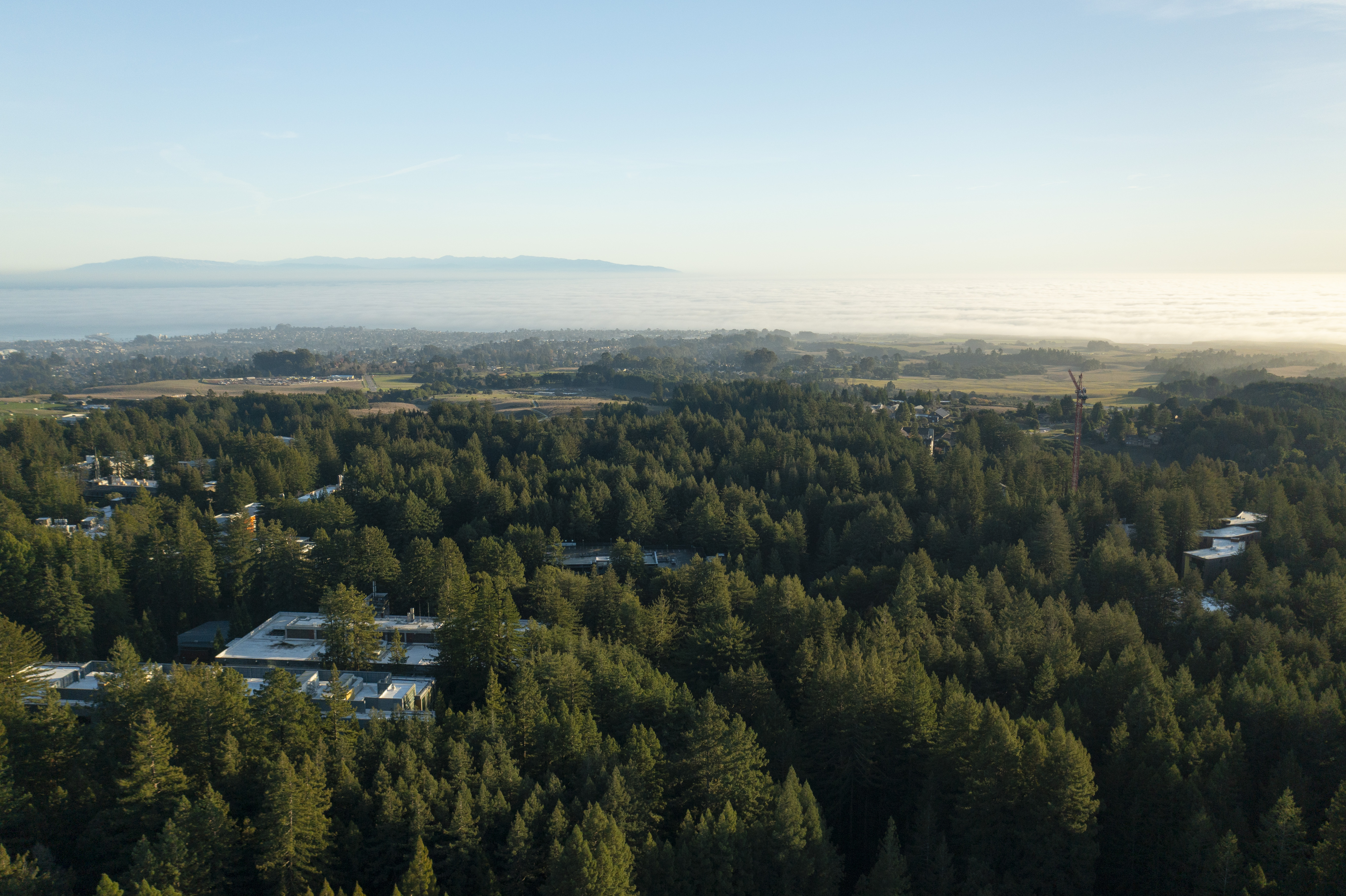 Aerial view of UC Santa Cruz and the Monterey Bay.