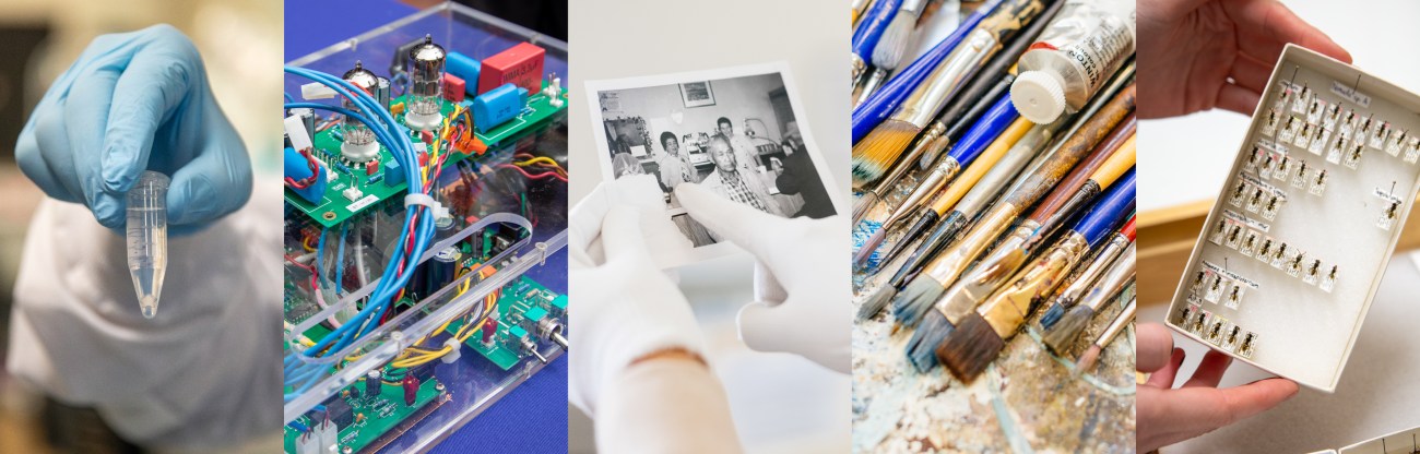 Collage of research-related images from student projects